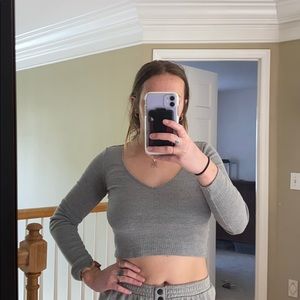 Topshop Grey Cropped Longsleeve